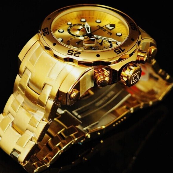 Invicta PRO DIVER SCUBA Cheonograph Men's Watch, Gold Dial, 18K Gold Plated - Picture 4 of 5